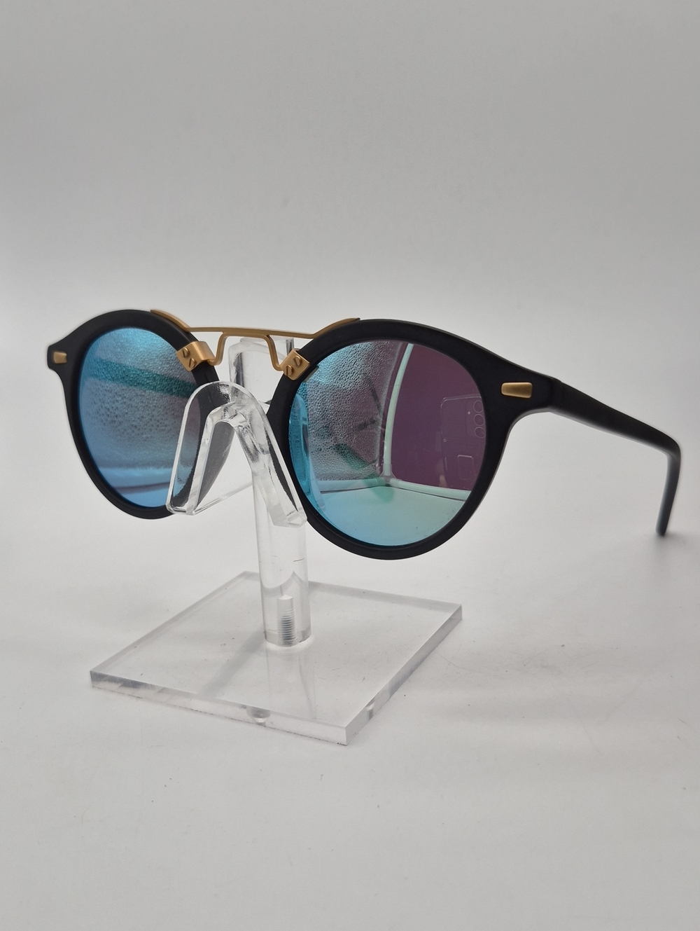 KREWE "St Louis"  Black Frame Sunglasses with Blue Mirrored Lenses